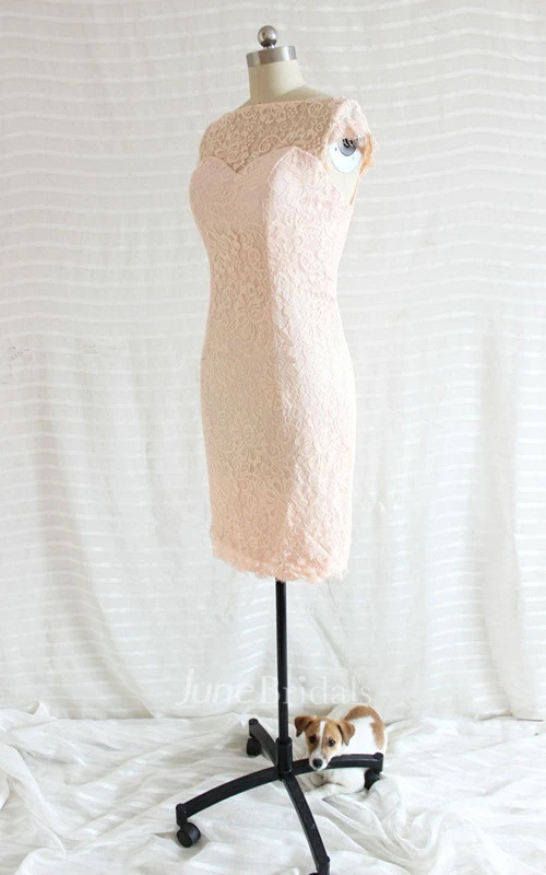 Bateau-neck Sneath Lace Dress With Lace Up Back