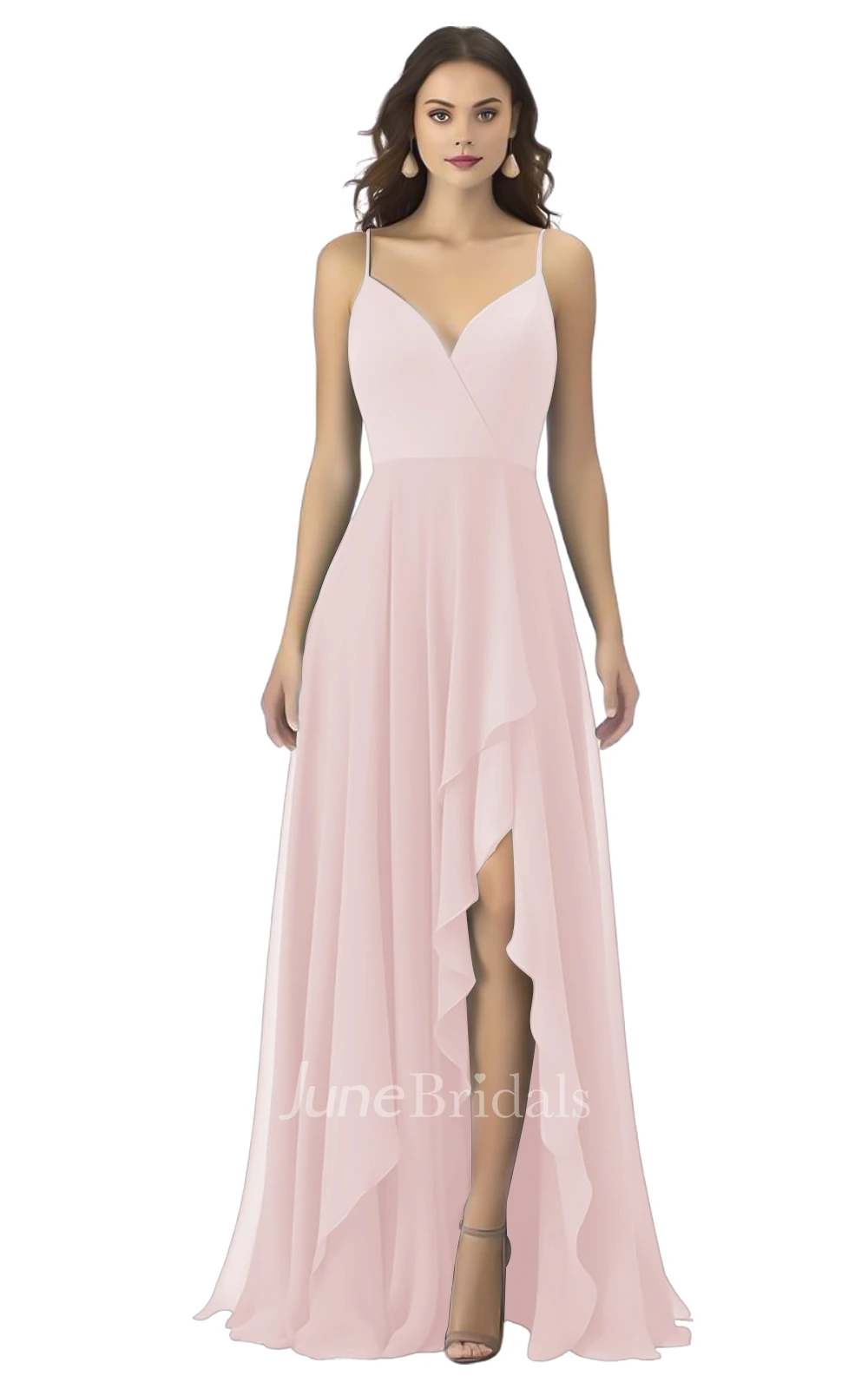Bohemian A-Line Spaghetti Chiffon Bridesmaid Dress with Split Front