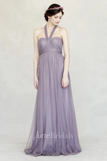 Floor-Length Empire Jeweled Sweetheart Sleeveless Tulle Bridesmaid Dress