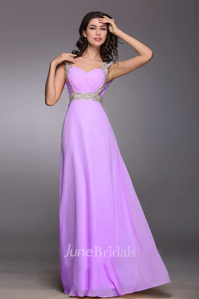 Glamorous Sweetheart Crystals Chiffon Prom Dress Long Lace Up