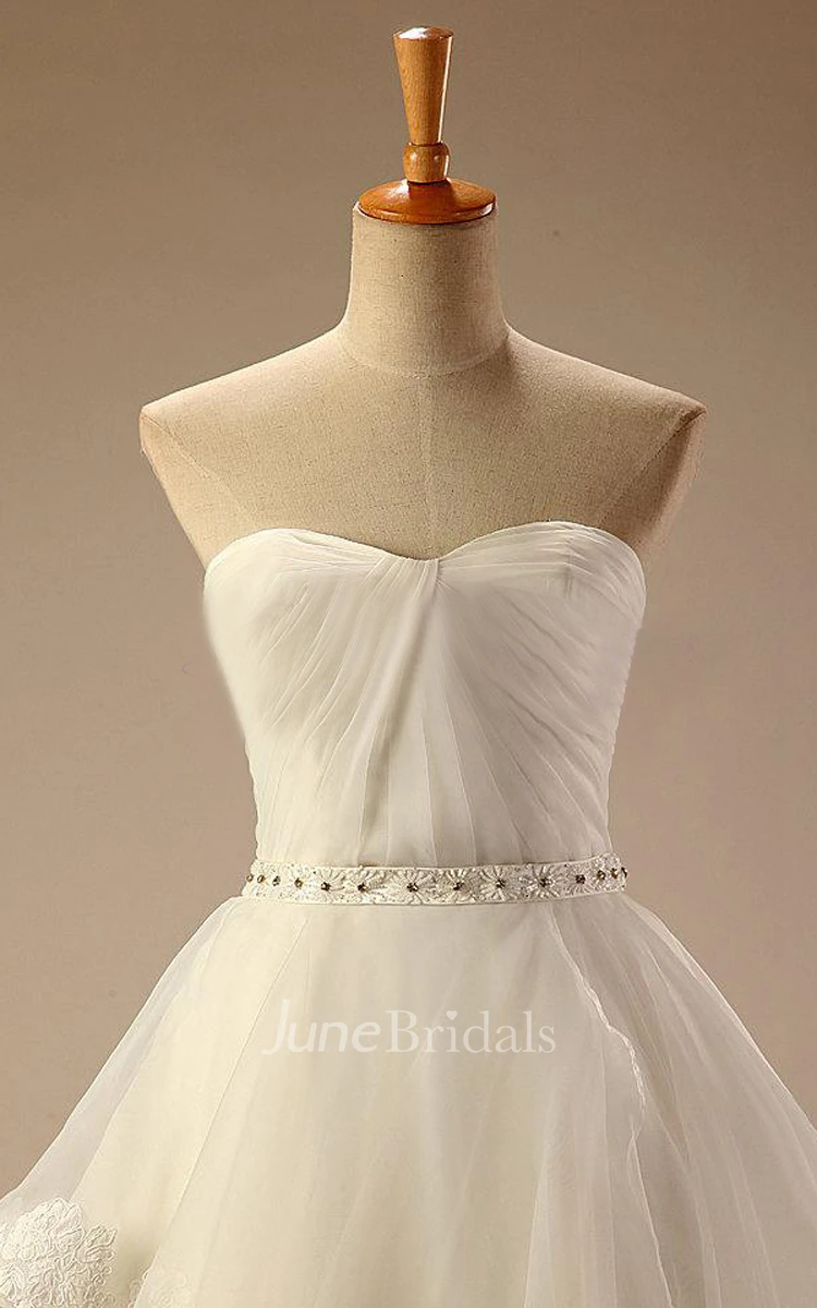 Sweetheart Empire Backless Long Tulle Wedding Dress With Sash And Ruching