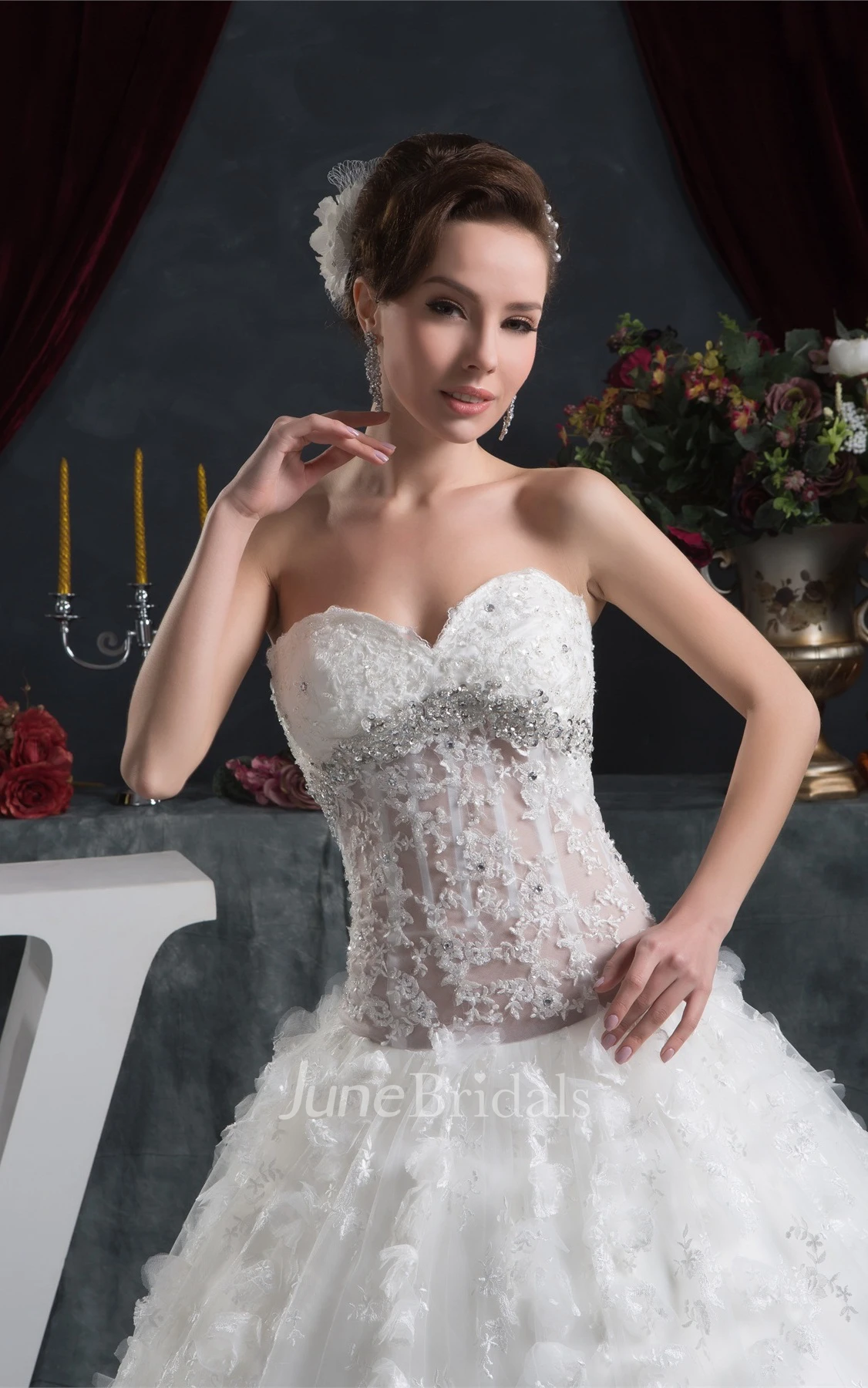 Sweetheart Lace Ball Gown with Beading and Illusion Waist