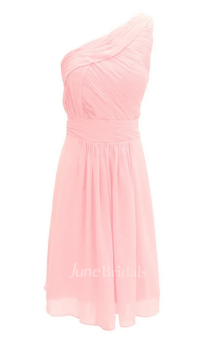 One-shoudler Short Dress With Ruched Waist