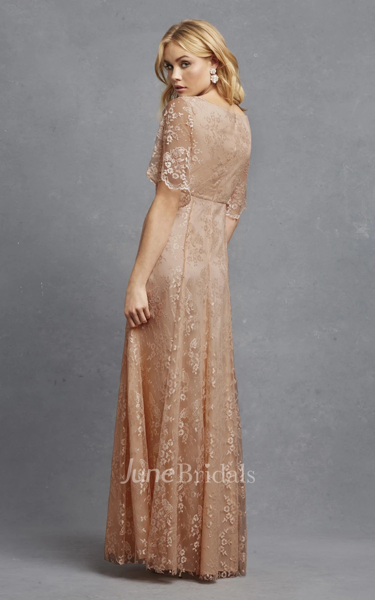 Romantic V-neck A-line Lace Dress With Bell Sleeves