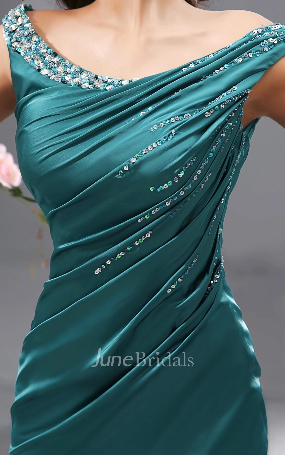 Satin Stretch Off-Shoulder Siren Sexy Gown With Sequins