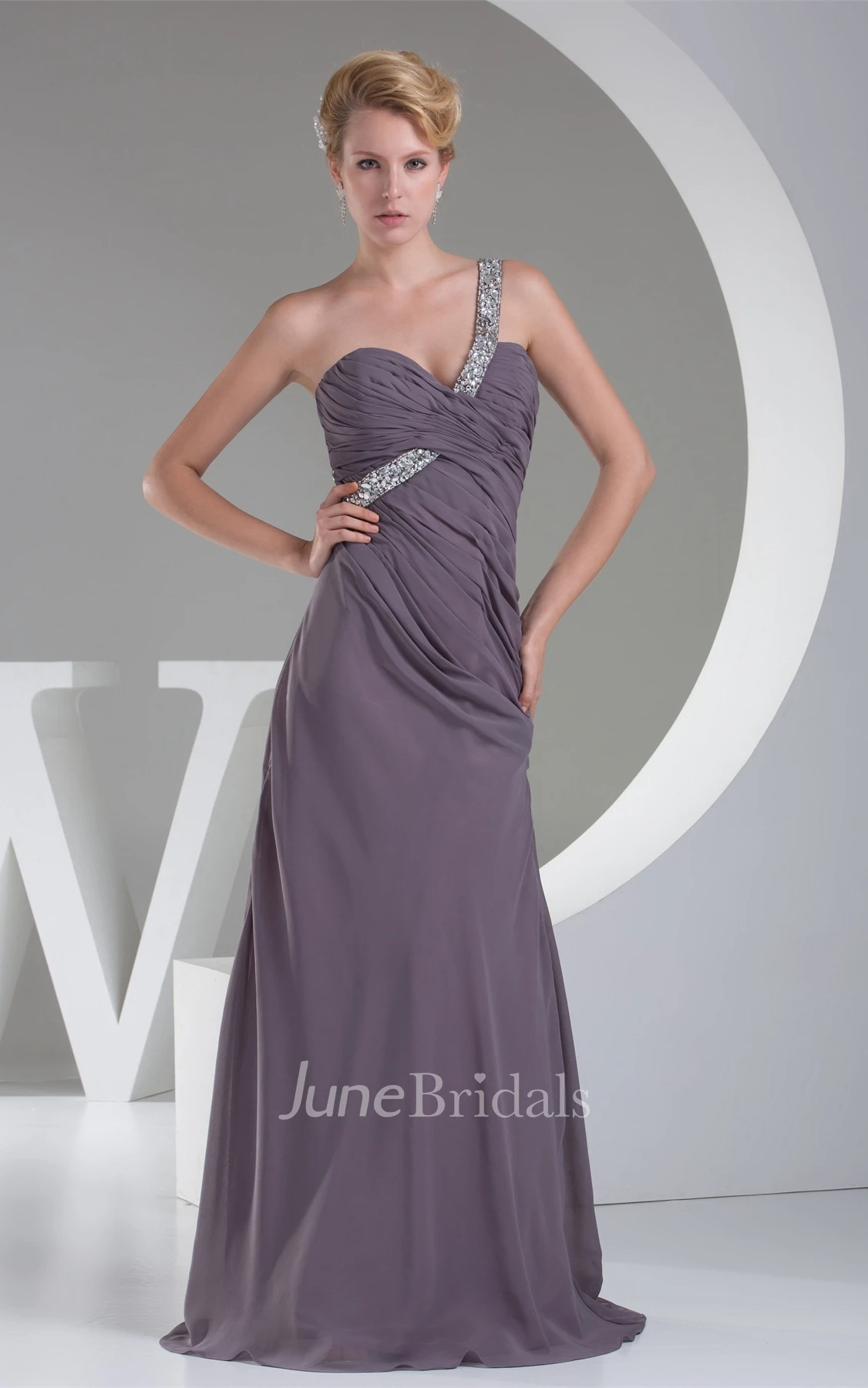 Sweetheart Chiffon Maxi Dress with Ruching and Beaded Strap