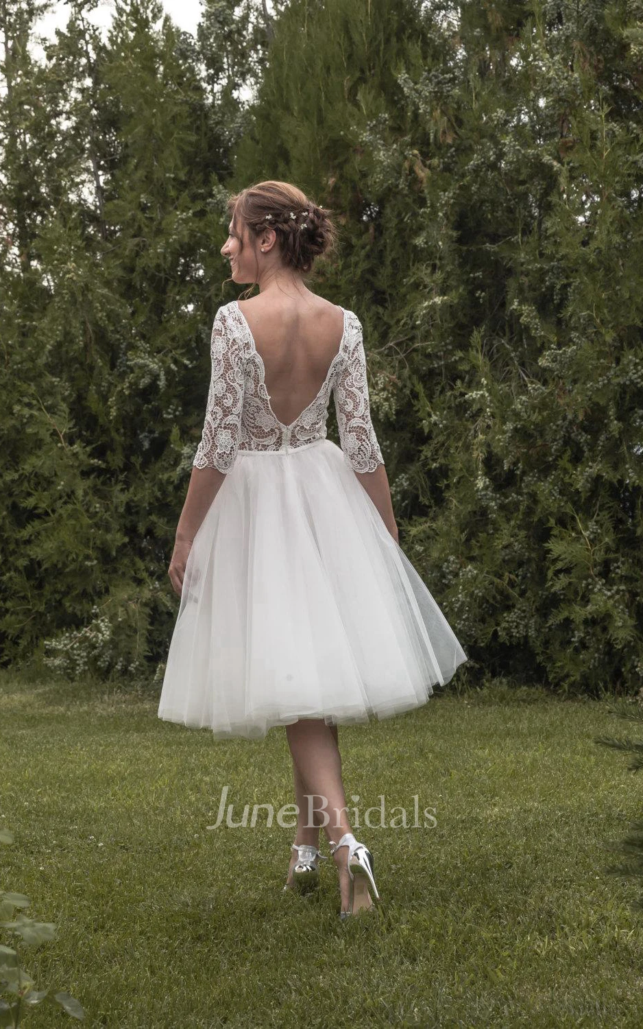 Vintage Inspired Tea Length Tulle Wedding Dress With Lace Bodice