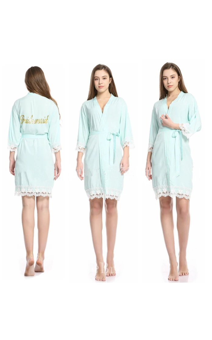Laced Plain Bride Bridesmaid Glitter Print Robe