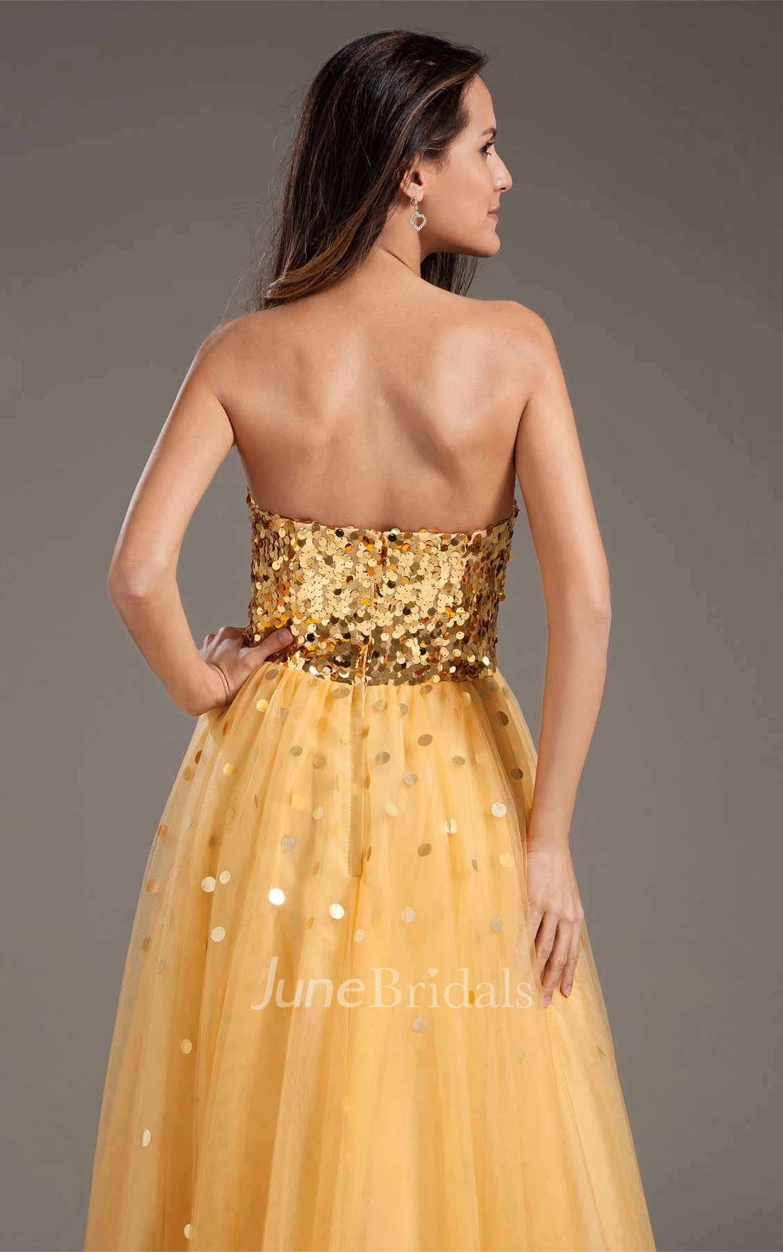 sweetheart ball a-line gown with pleats and sequined top