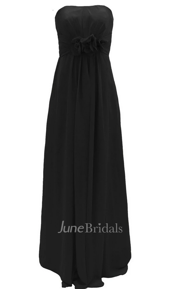 Graceful Strapless Chiffon A-line Gown With Flowers