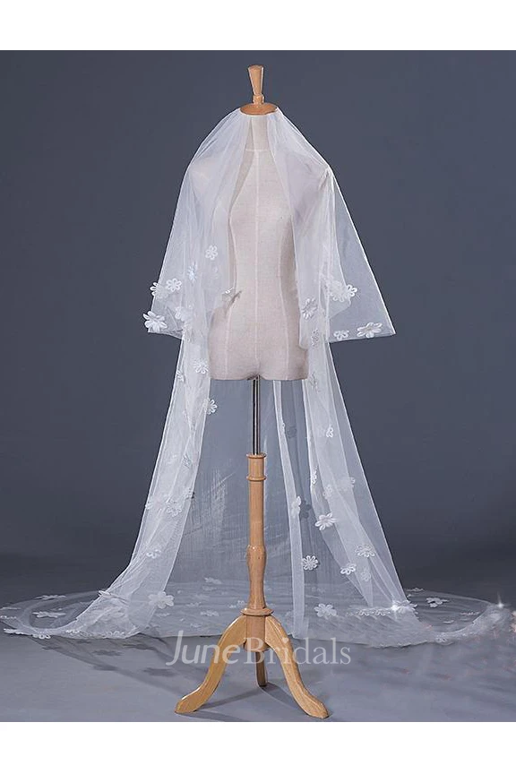 Latest Ethereal Style Cathedral Wedding Veil with Flower Appliques