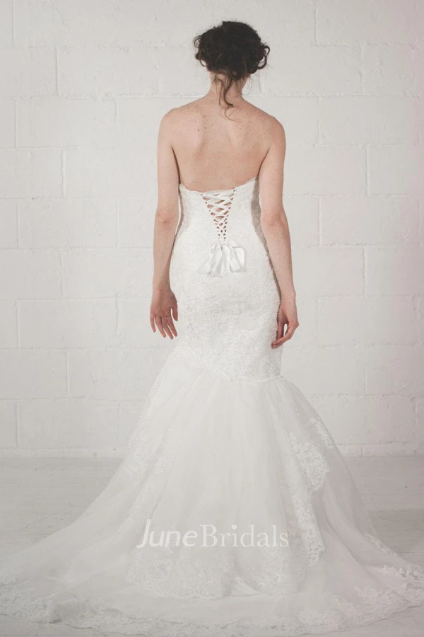 Mermaid Straps Tulle Organza Satin Sash Ribbon Lace Ruffles Zipper Wedding Dress