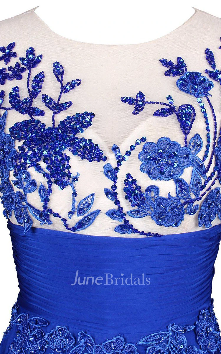 Cap-sleeved A-line Gown With Appliques and Keyhole