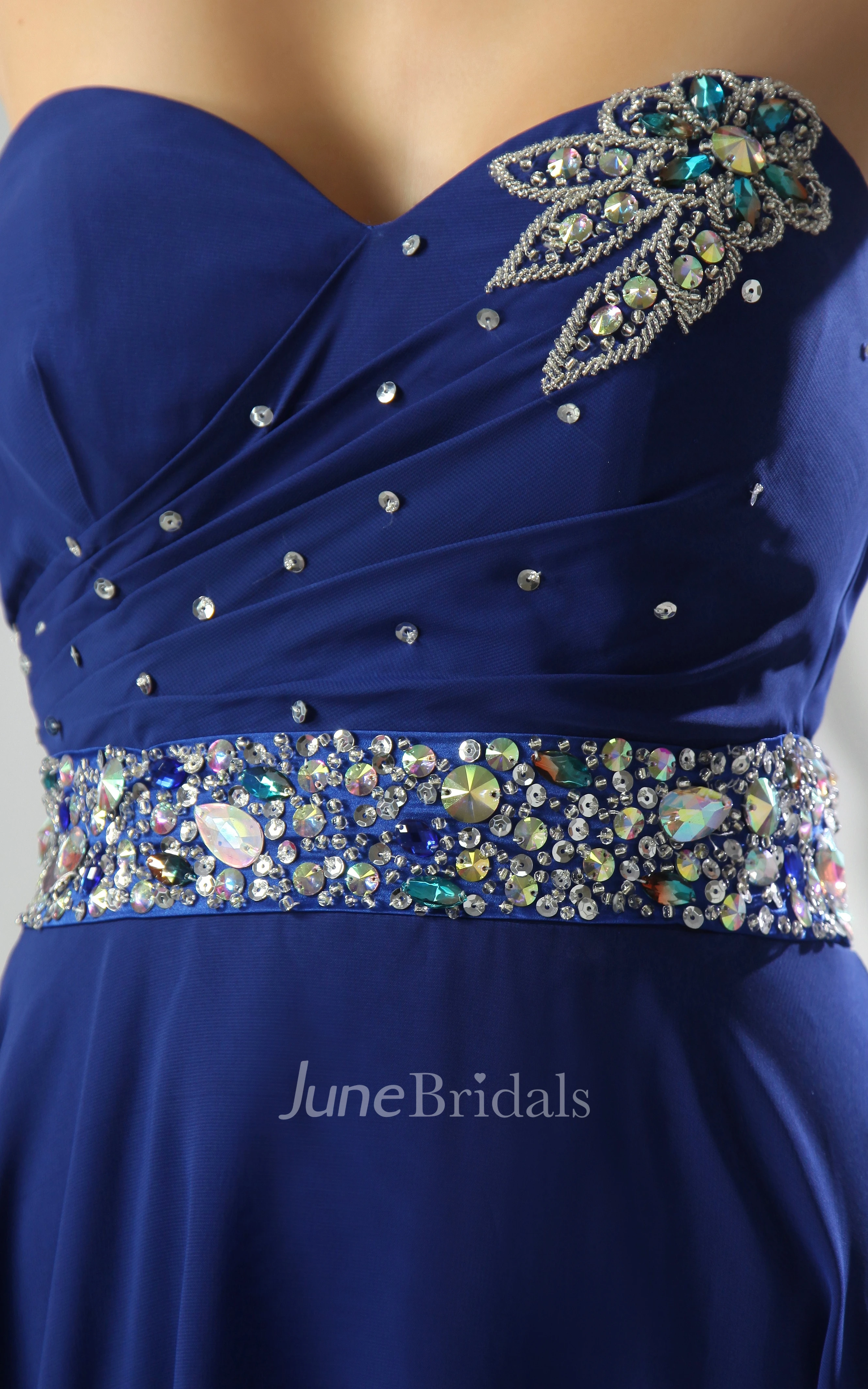 Strapless Chiffon Floor-Length Dress With Beaded Waist