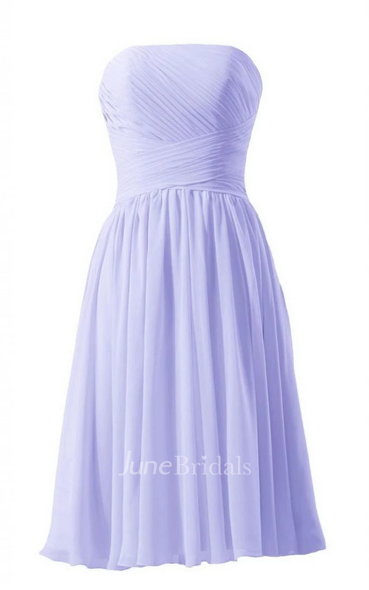 Simple Strapless Chiffon Short Dress With Criss-cross
