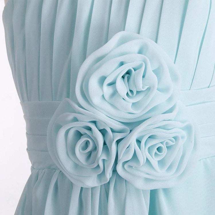 One-shoulder A-line Pleated Dress With Flowers