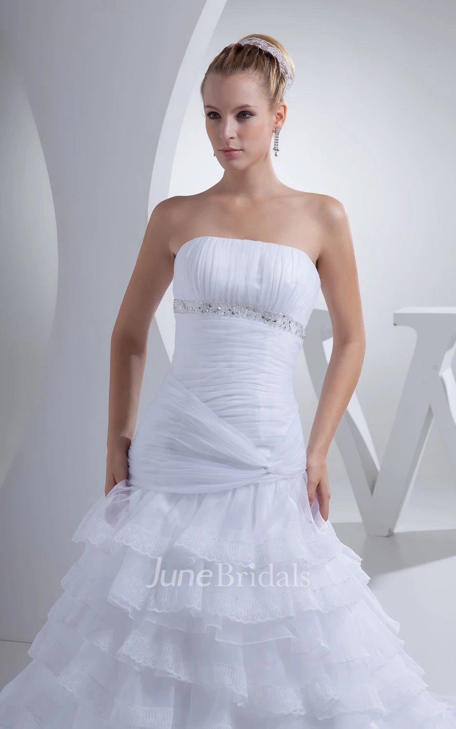 Gorgeous Strapless Ruched A-Line Dress With Tiers and Beading