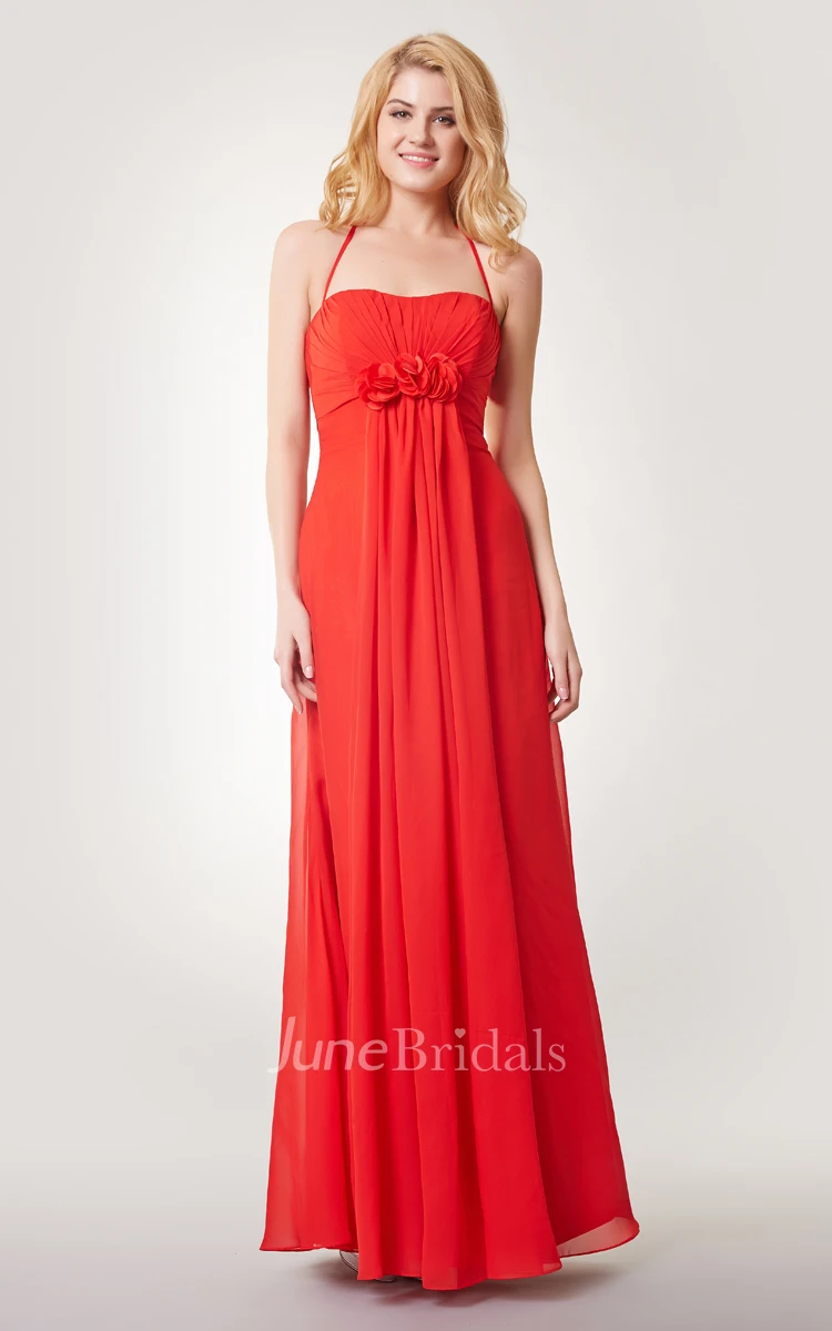 A-line Ruched Long Chiffon Dress With Spaghetti Straps