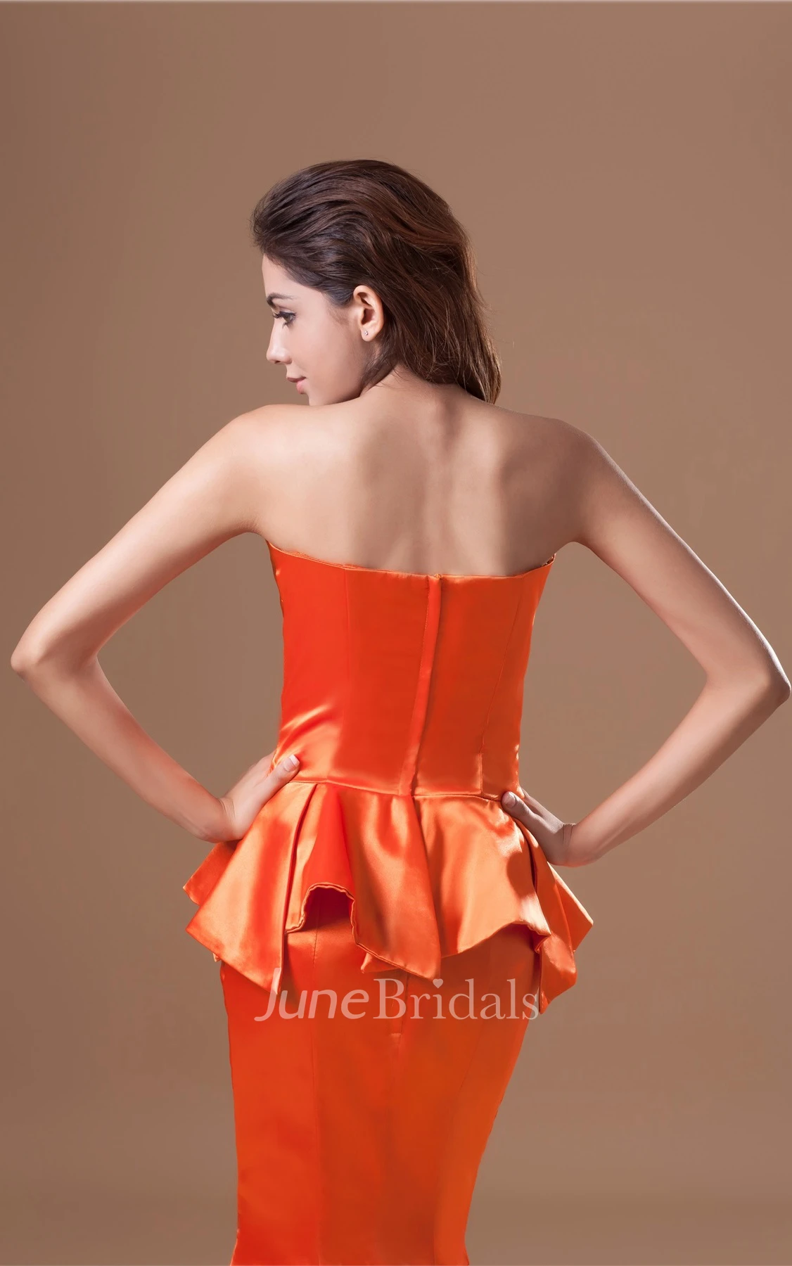 satin mermaid sweetheart gown with pleats and peplum