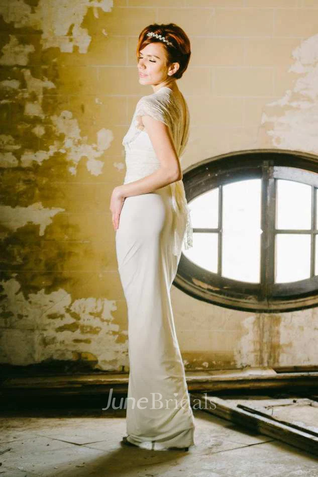 Floor-Length Jersey Satin Lace Wedding Dress