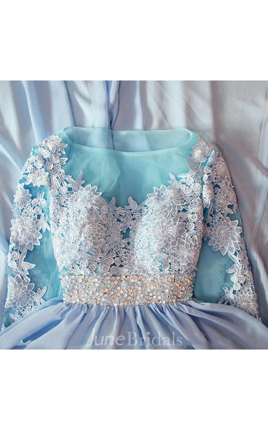 Charming Long Sleeved Chiffon Dress With Appliques And Sequins