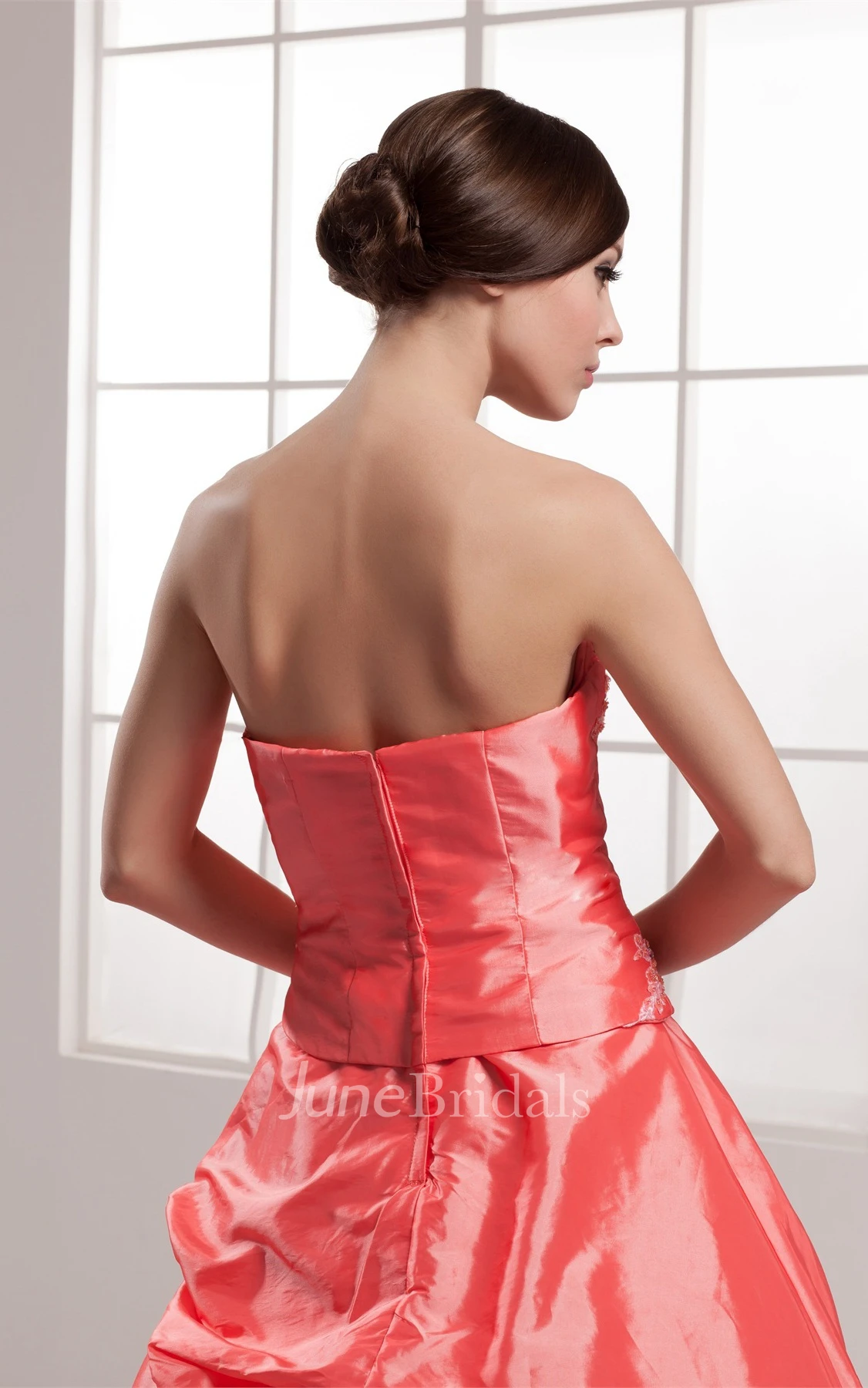 Strapless Pick-Up Appliqued Ball Gown with Flower and Beading