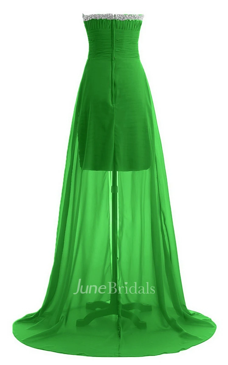 Sweetheart Long Chiffon Dress With Ruching and Sequins