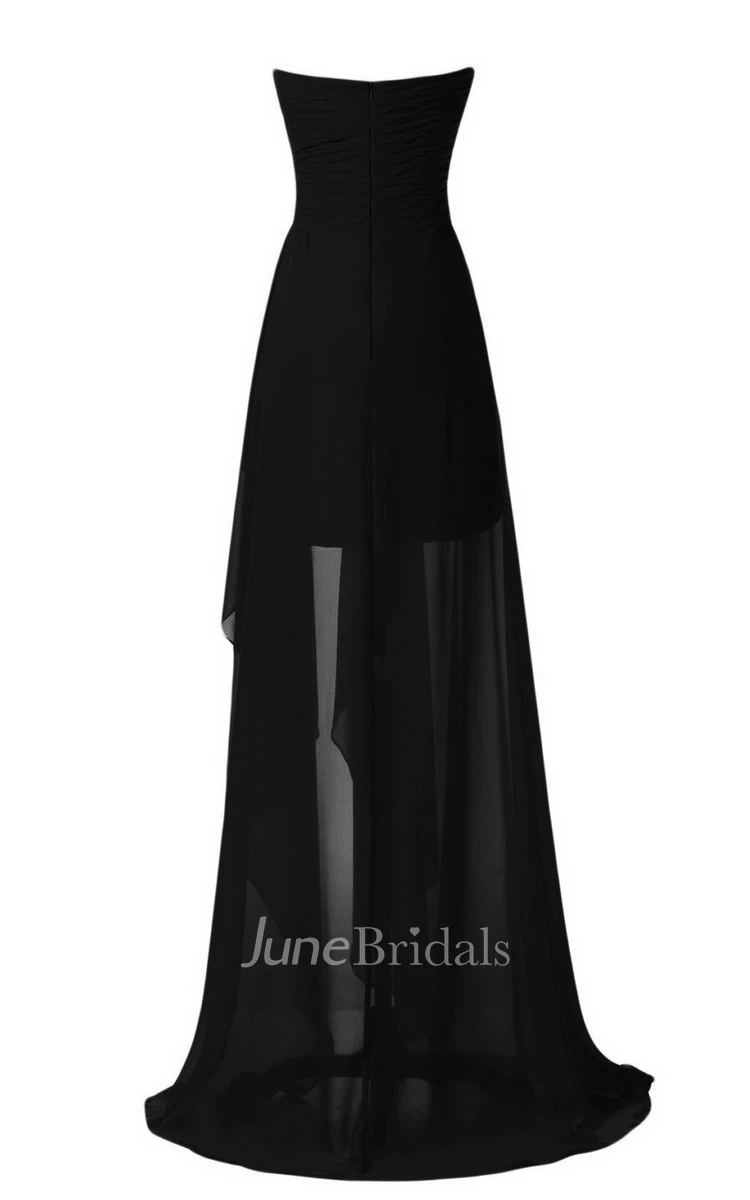 Strapless Front Slit Dress With Draping and Appliques