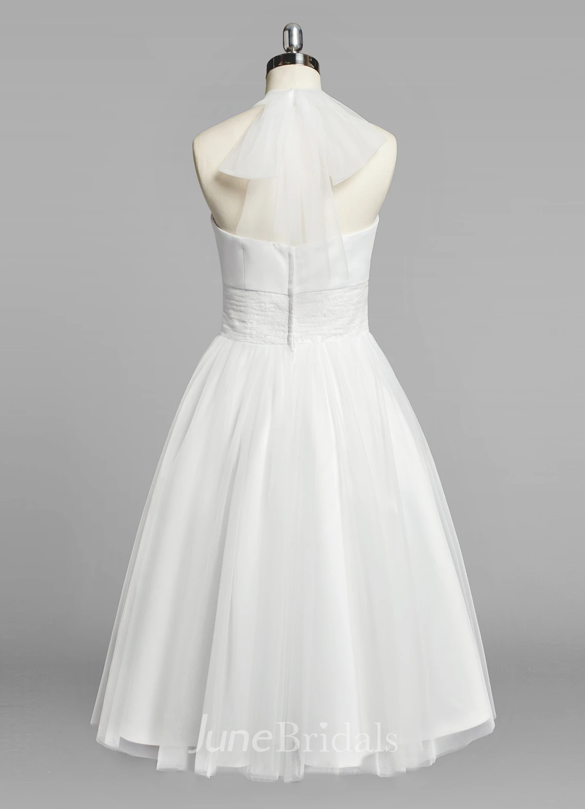 Halter A-Line Short Tulle Wedding Dress With Ruching