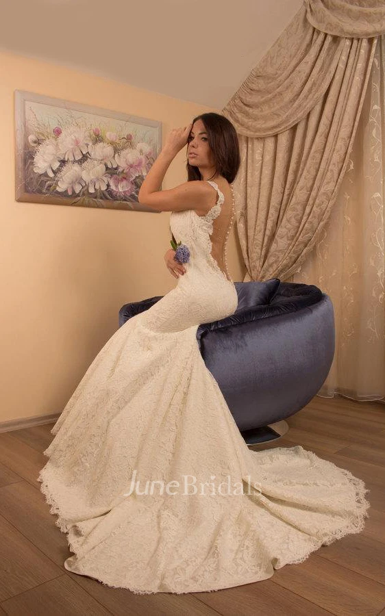 Mermaid Tulle Lace Satin Weddig Dress With Button