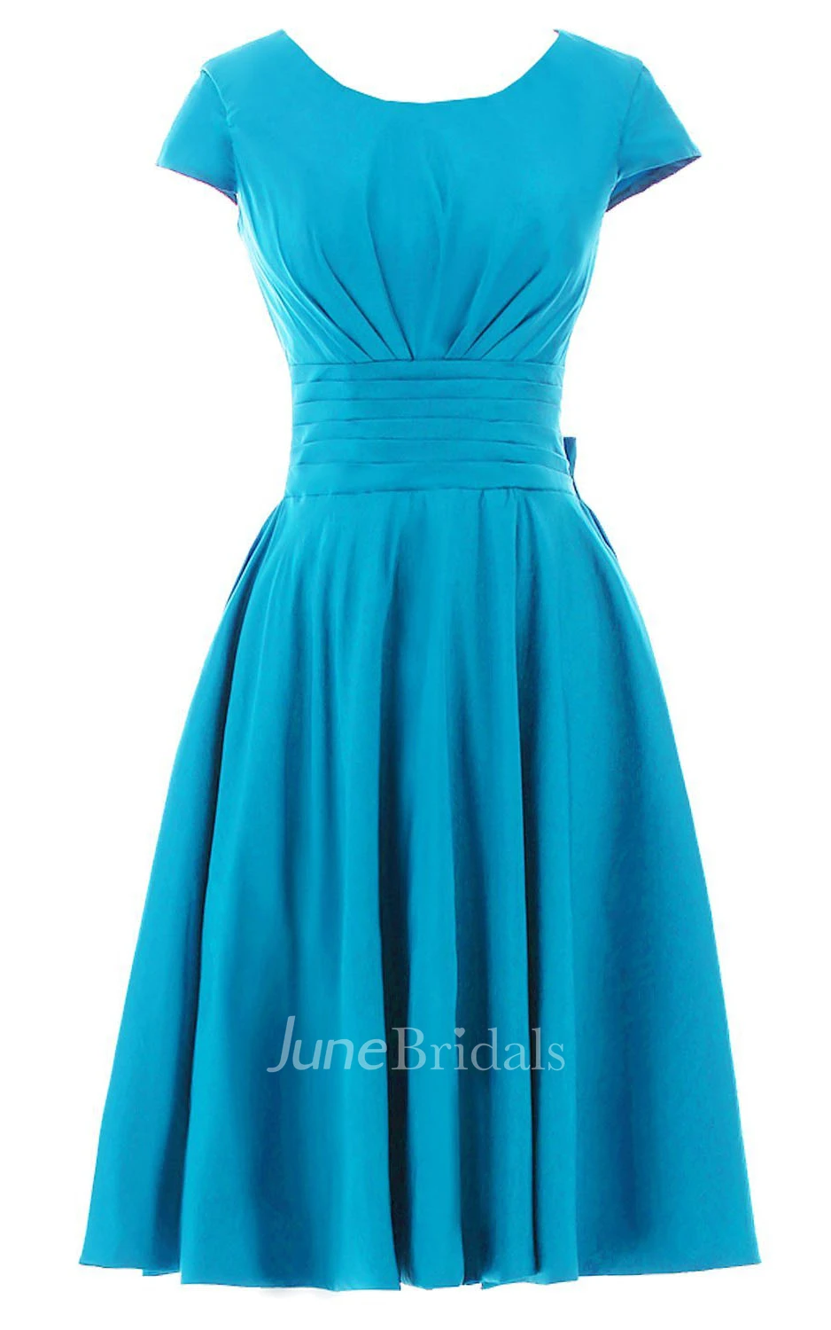 Short Sleeve Knee-length Pleated Chiffon Dress With Bowknot