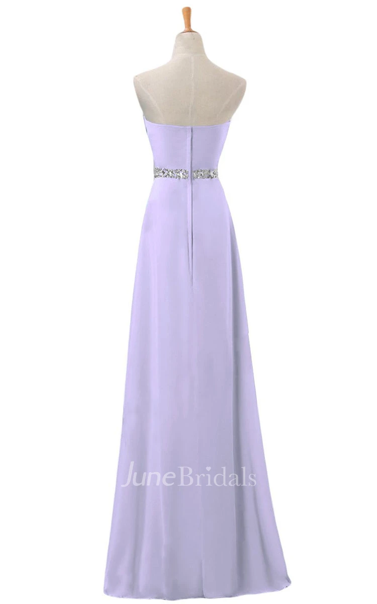 Sweetheart Rhinestoned Pleated A-line Gown With Zipper Back