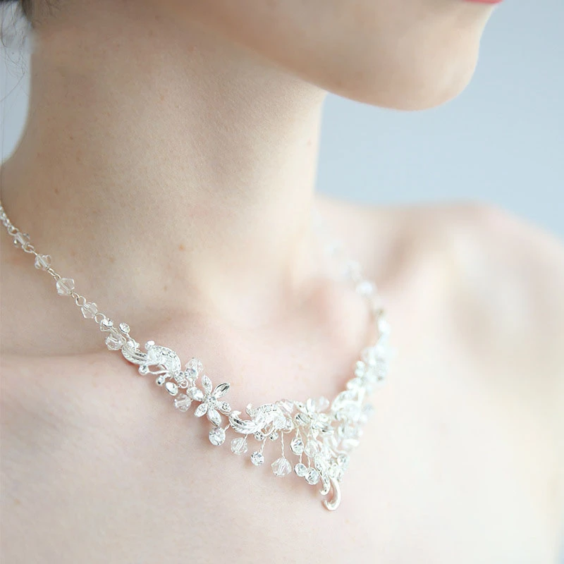 Beautiful Crystal Rhinestone Necklace and Earrings and Crown Jewelry Sets