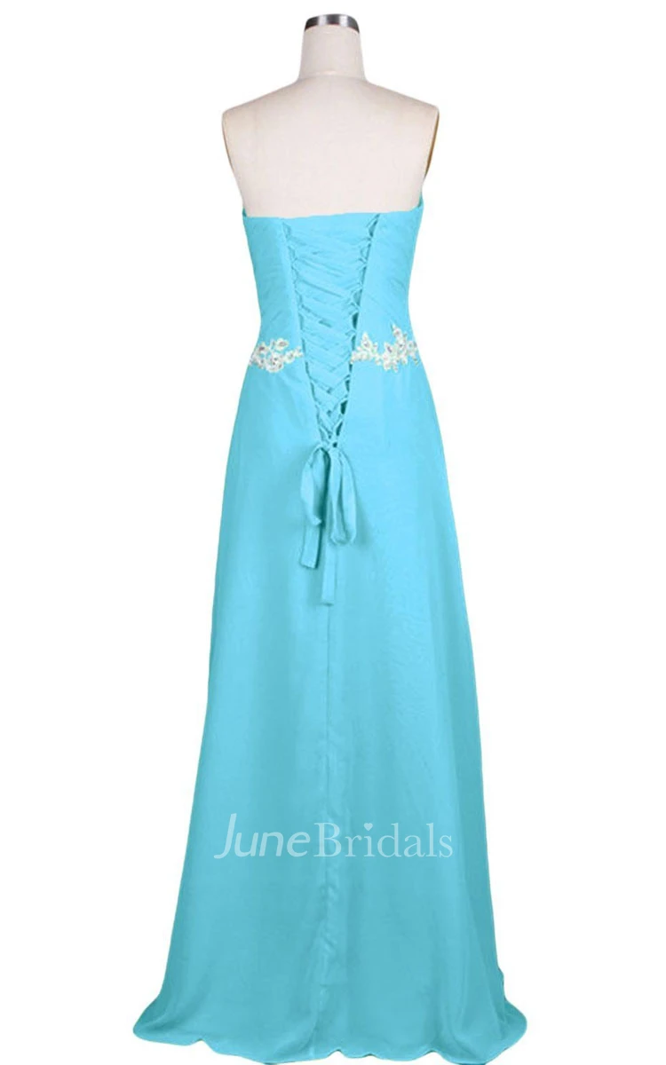 Sweetheart Pleated Beaded A-line Gown With Lace-up Back