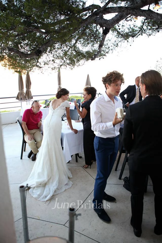 Delicate Tulle Lace Mermaid Wedding Dress Beadings Sweep Train