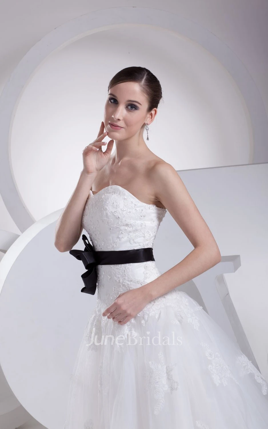 Strapless Appliqued Tulle A-Line Dress With Beading and Corset Back