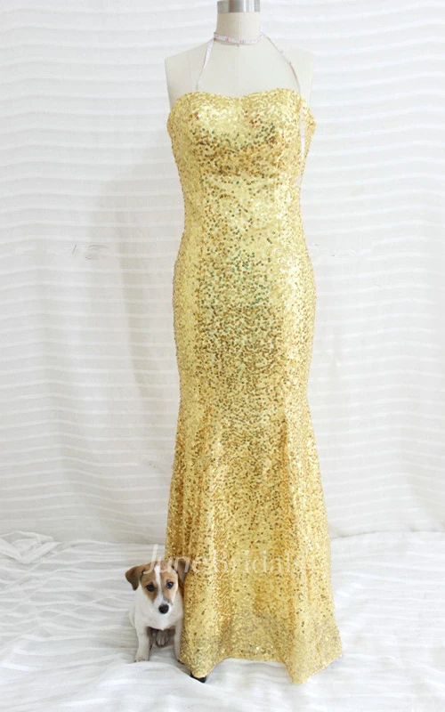 Gold Sequined Mermaid Prom Dress