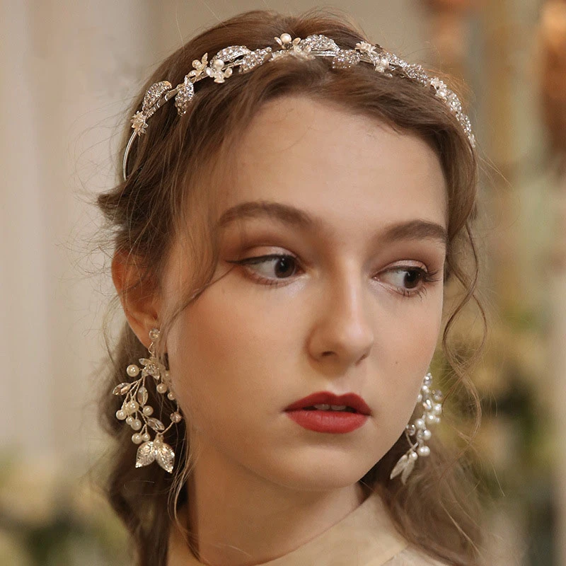 Delicate Shining Beaded Leaves Headbands and Rings