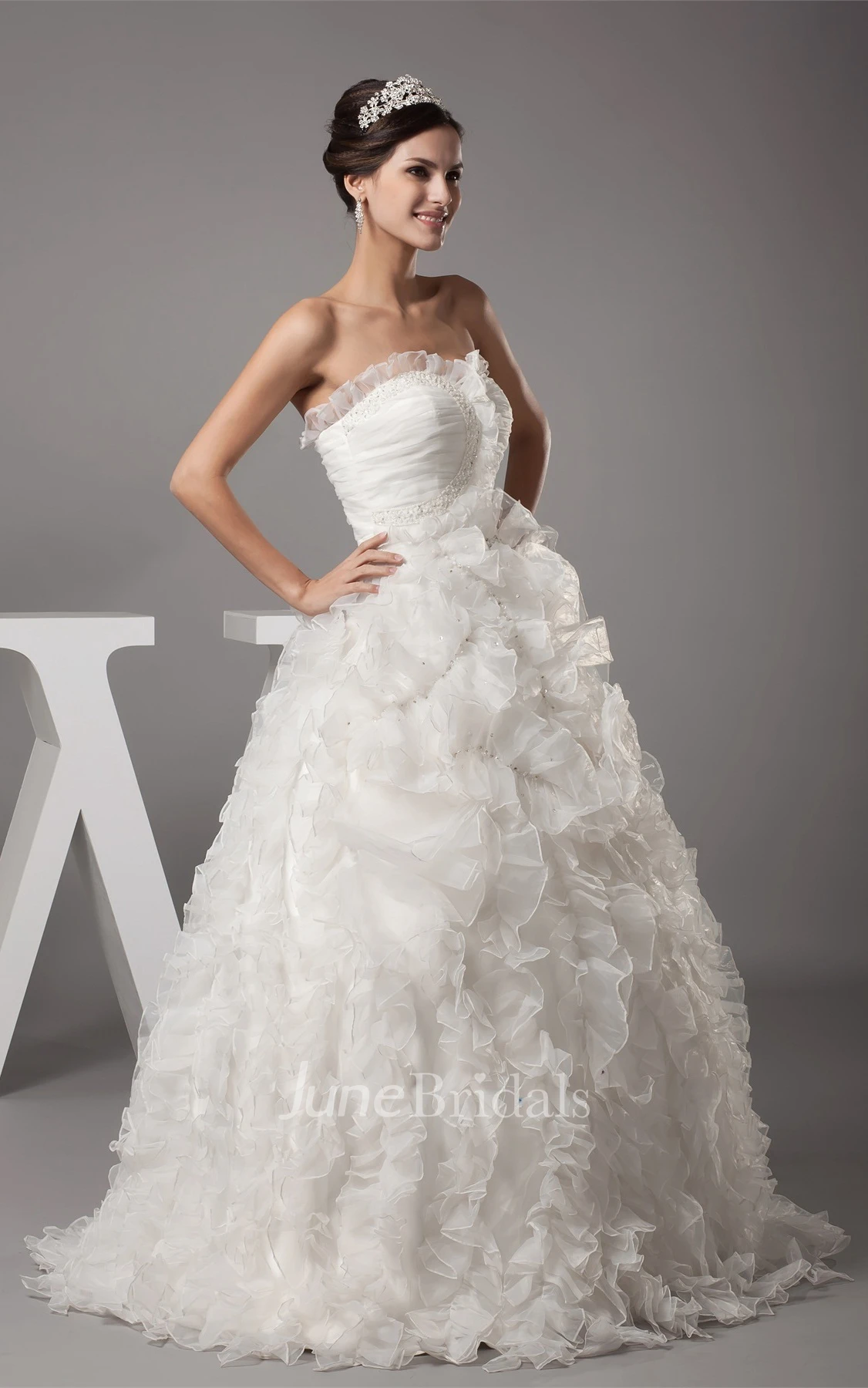 Sweetheart Ruffled A-Line Ball Gown with Ruching