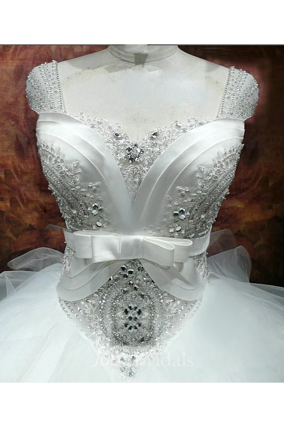 Glamorous Beadings Crystals Ball Gown Wedding Dress Bowknot Lace-up