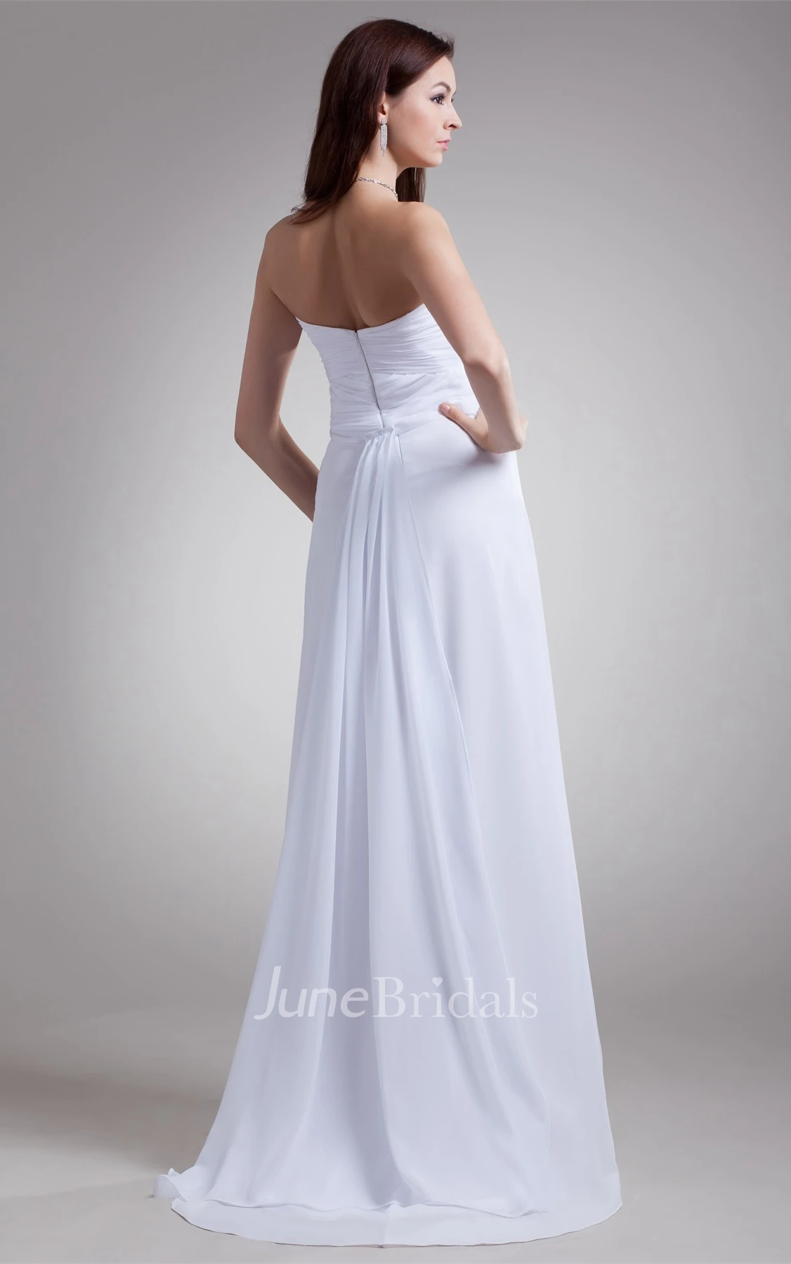 Chiffon Sweetheart Front-Split Dress with Lace and Beading