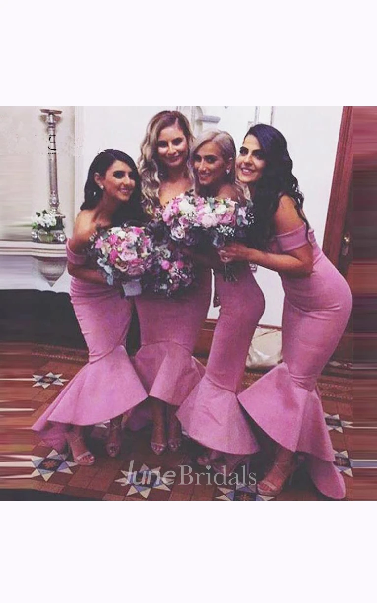 Off-the-shoulder Trumpet Satin Dress with Ruffles