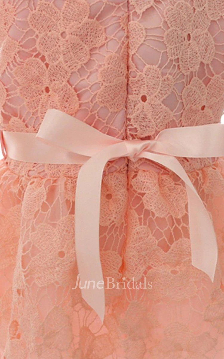 Sleeveless Scoop-neck A-line Lace Dress With Flower