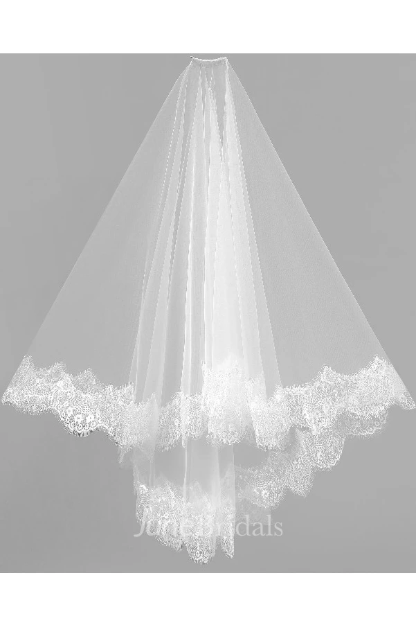 Tulle Short Wedding Veil with Lace Trim