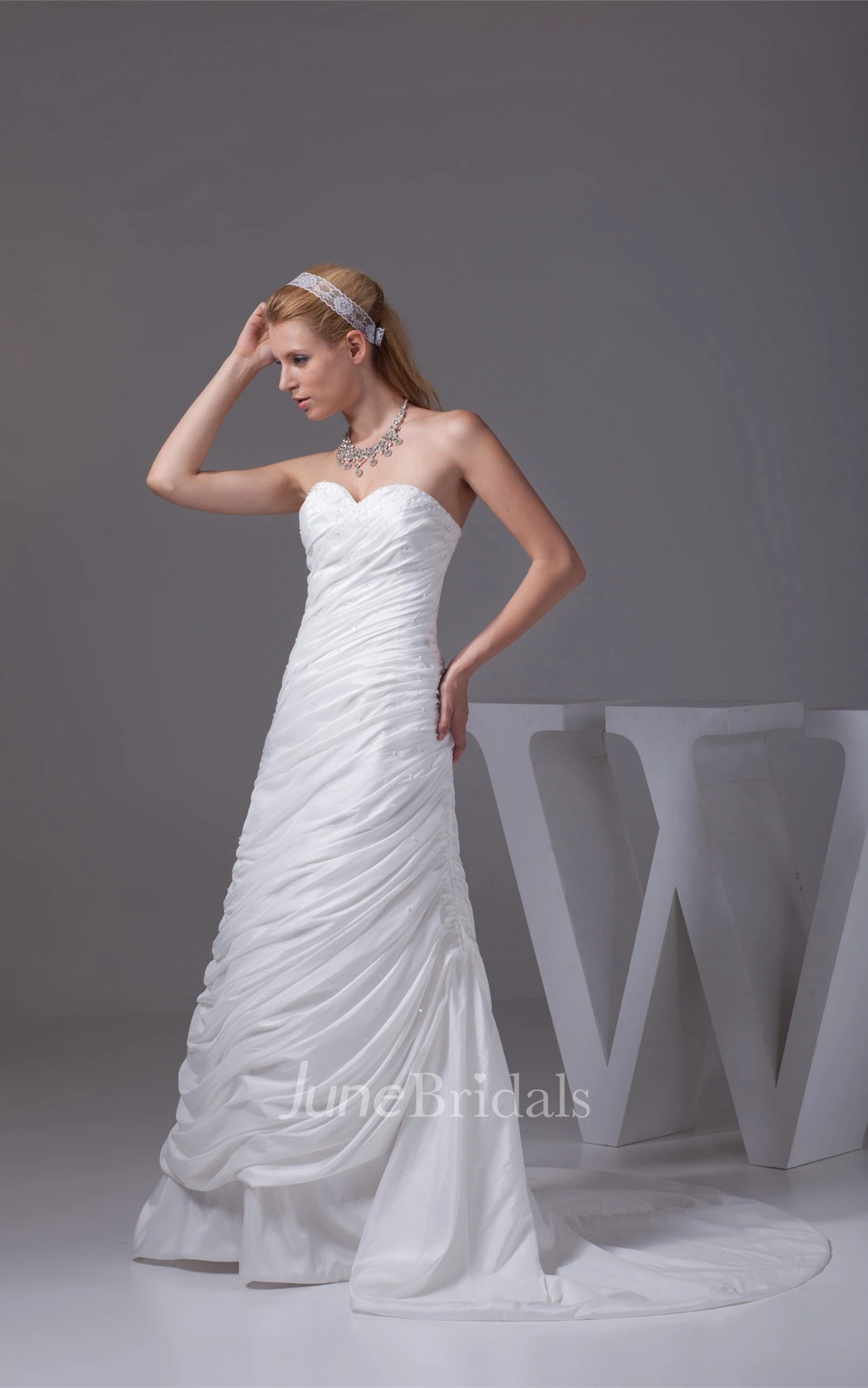 Sweetheart A-Line Dress with Sweep Train and Ruched Design