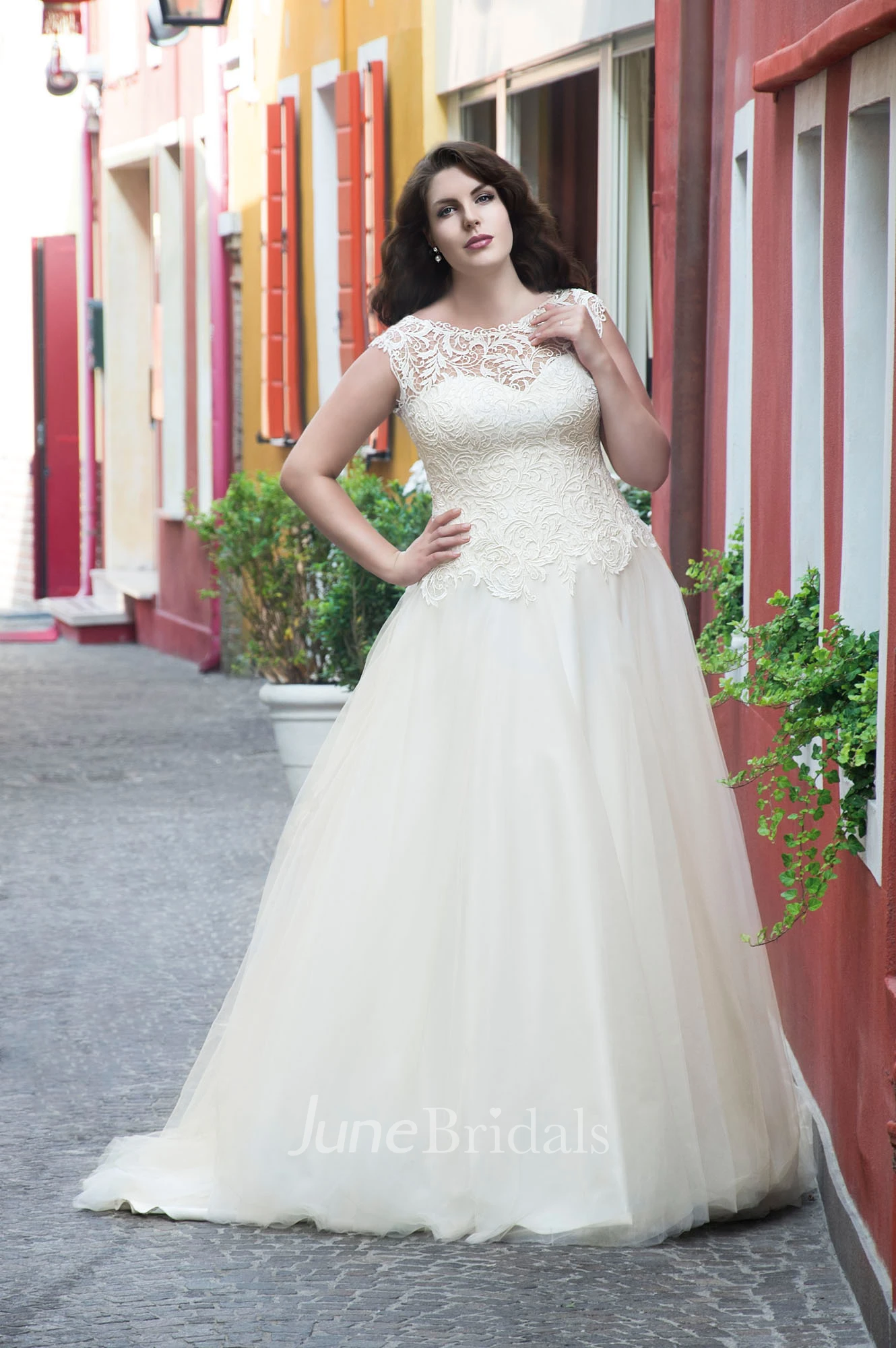 A-Line Long Scoop Neck Sleeveless Lace Tulle  Dress