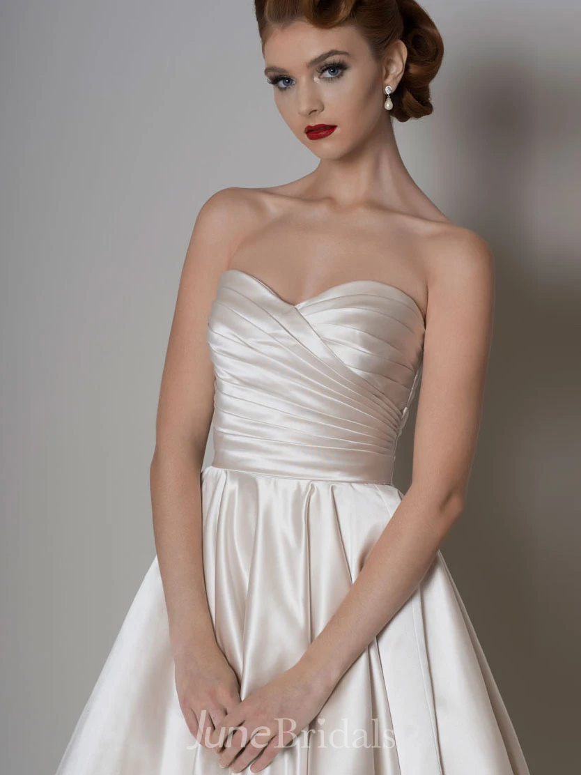 A-Line Sweetheart Criss-Cross Midi Satin Wedding Dress With Cape