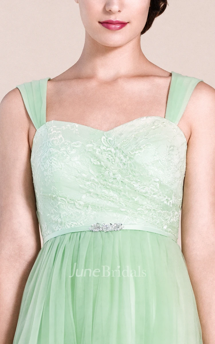 A-line Long Lace and Tulle Bridesmaid Dress