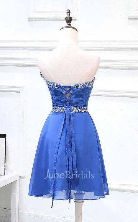 Empire Short Strapless Chiffon Dress With Beading
