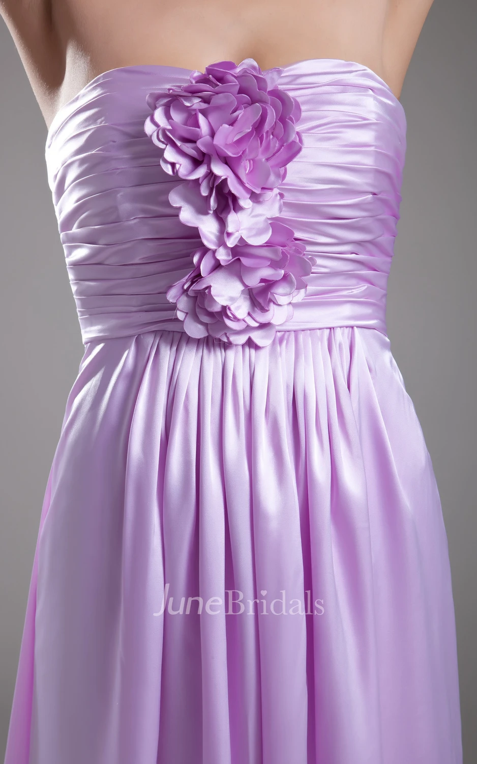 Stylish Taffeta Strapless Column Dress With Ruching And Flower